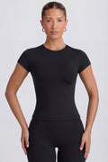Cut-Out Longline T-Shirt in Black