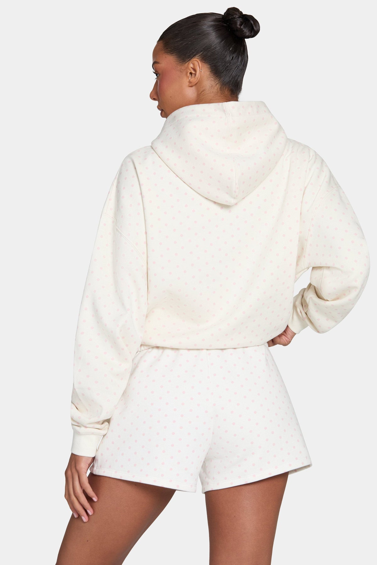 Oversized Applique Hoodie in Blush Polka Dot