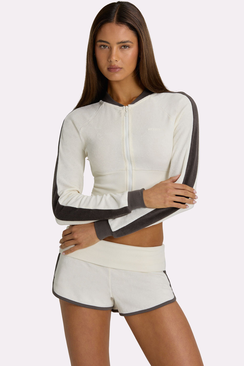Terry Zip-Up Jacket in Coconut