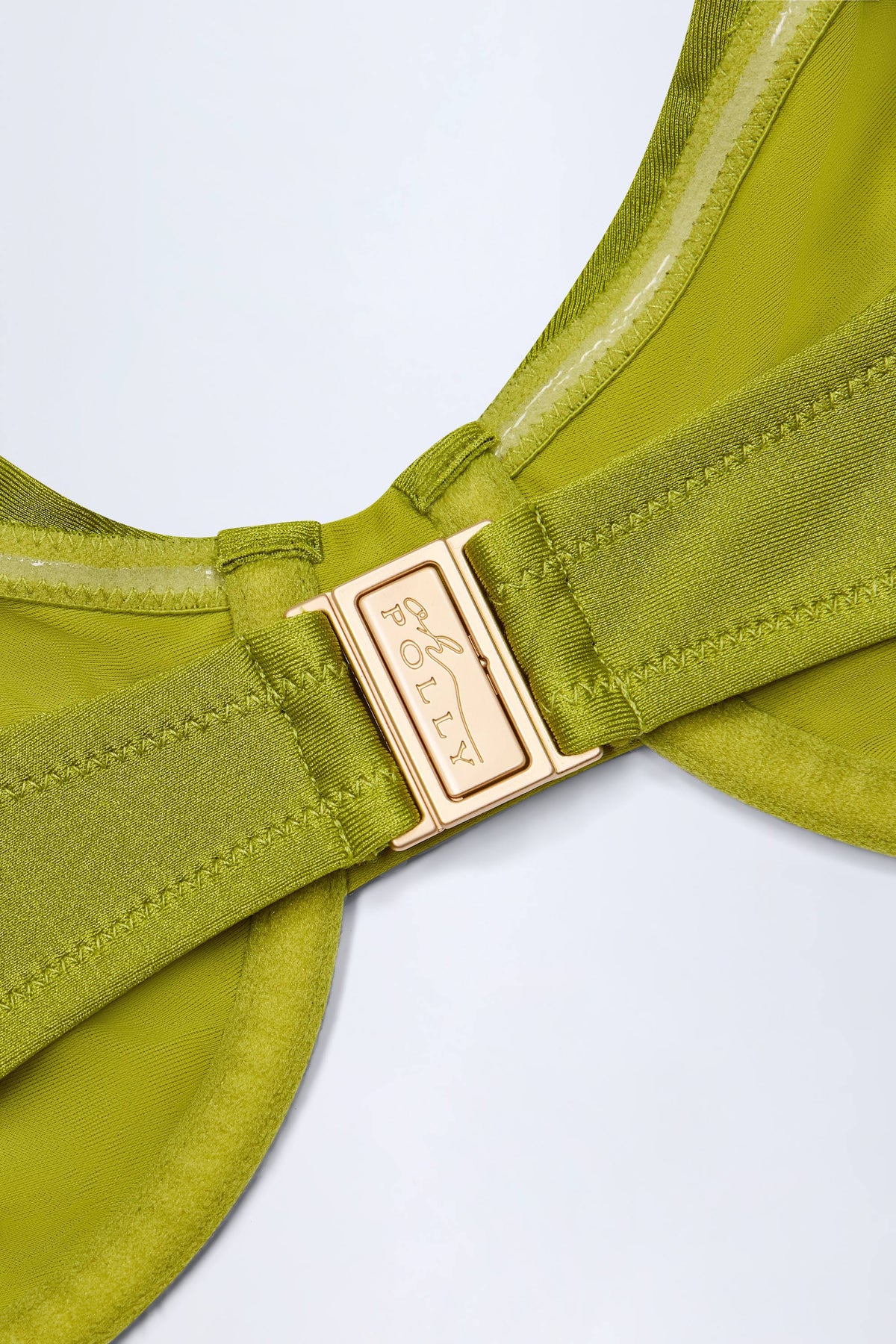 Bead-Embellished Ruched Underwired Bikini Top in Olive Green