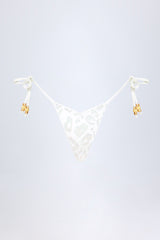 Side-Tie Bead Thong Bikini Bottoms in White Leopard Hotfix