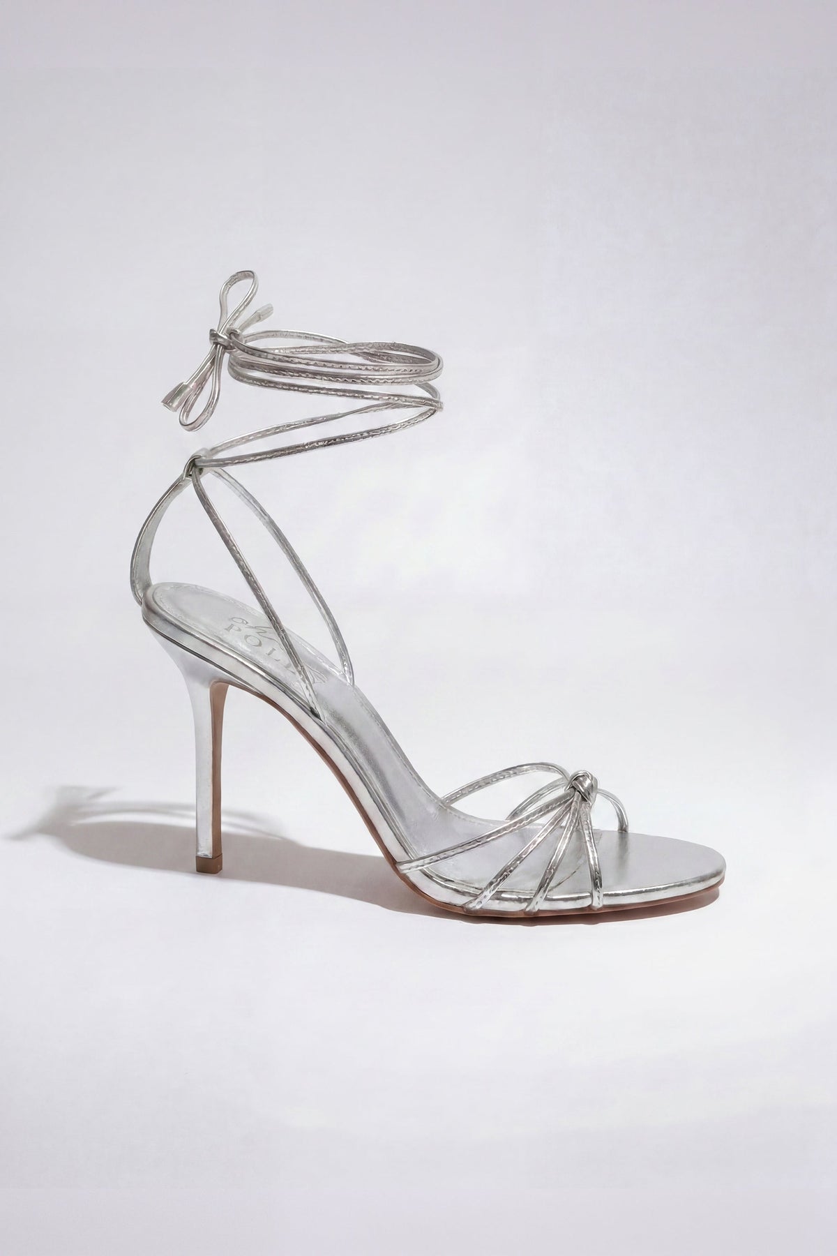 Lace-Up Heeled Sandal in Silver