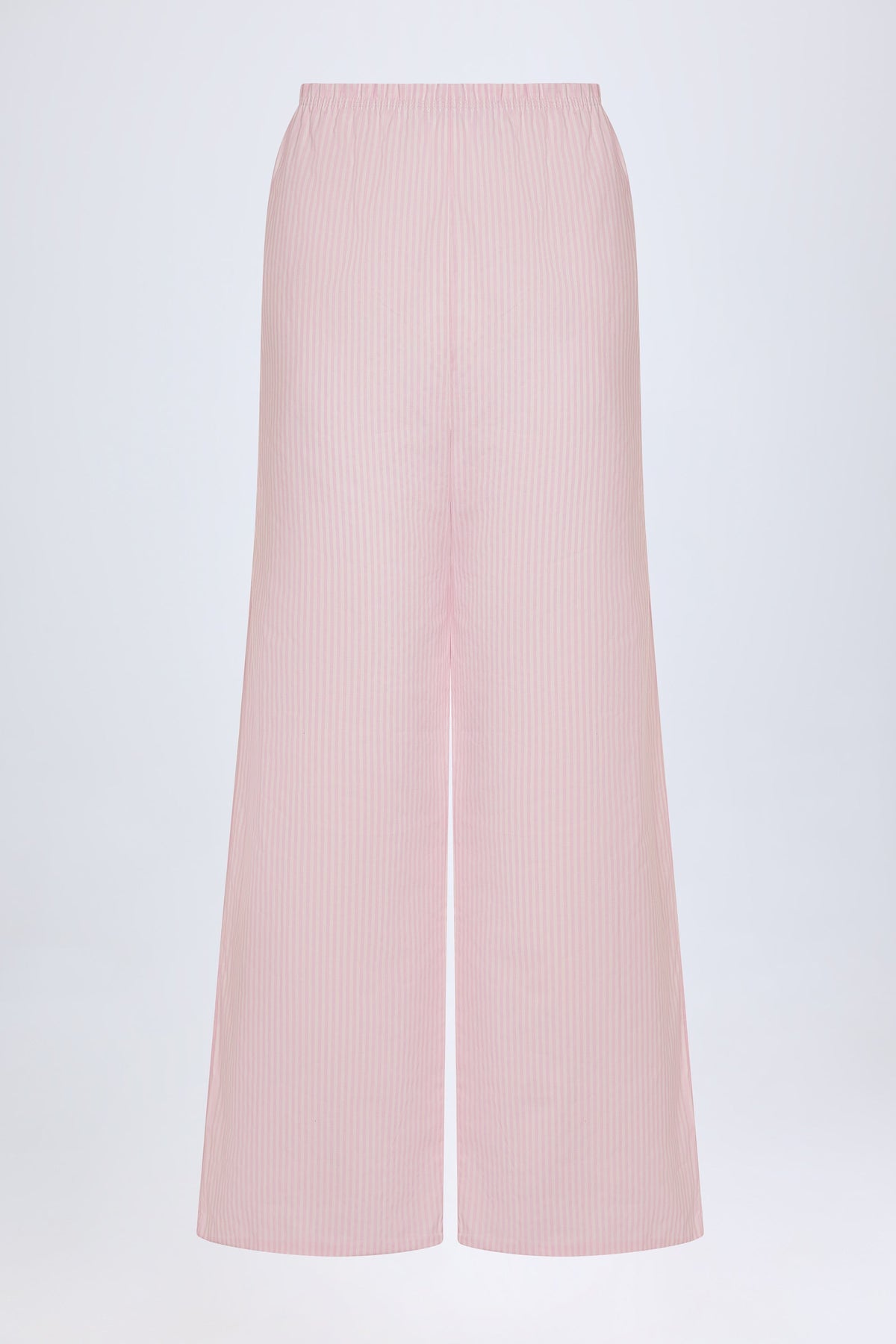 Wide-Leg Cotton-Poplin Trousers in Pink White Stripe