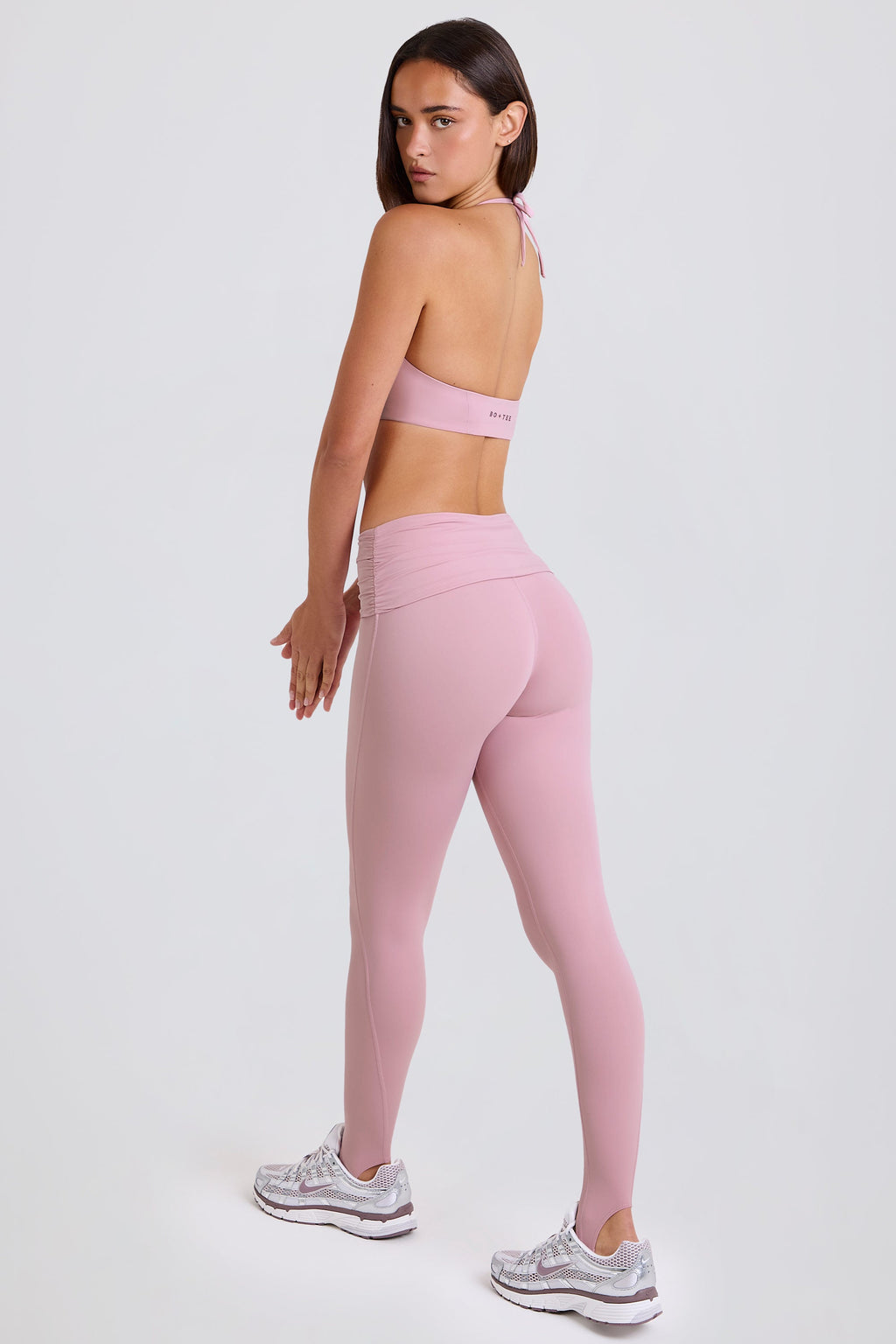 Foldover Mid-Rise Stirrup Leggings in Mauve