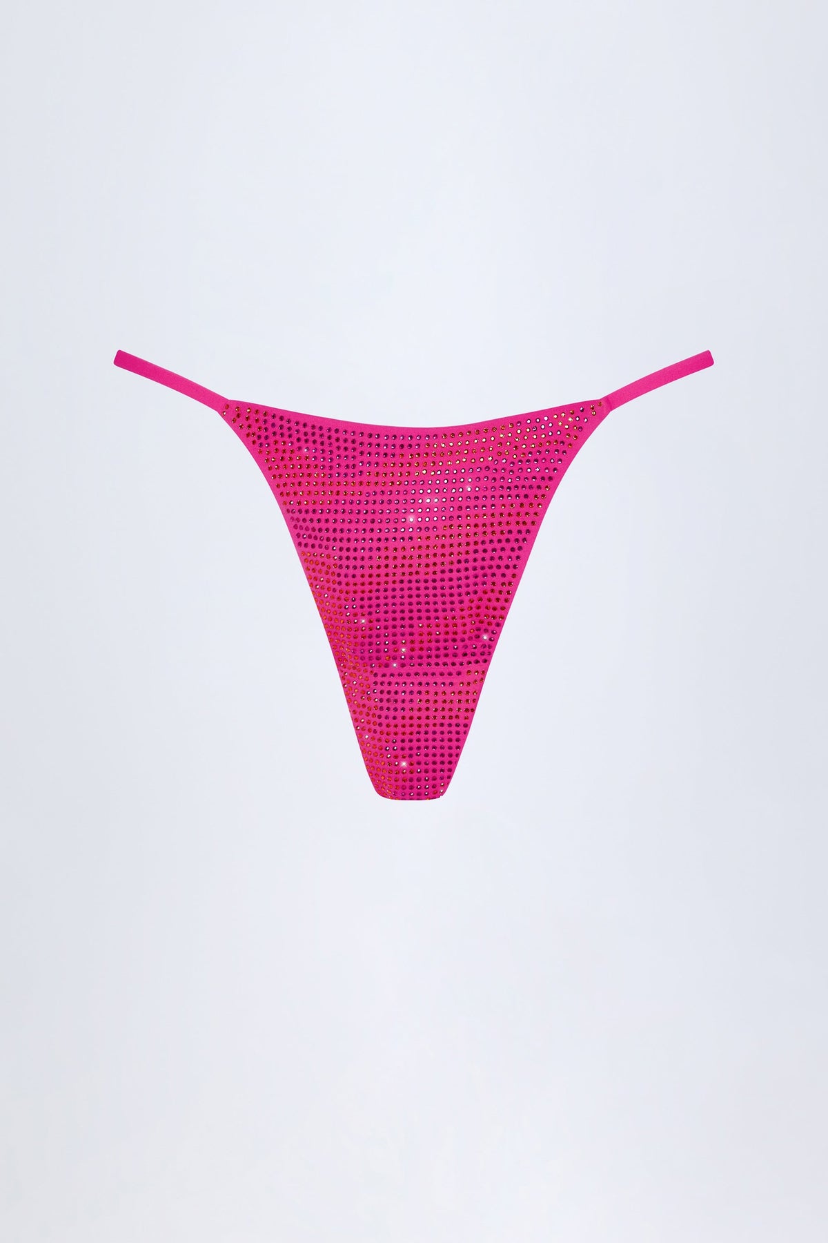 Embellished Thong Bikini Bottoms in Pink Tropical Print