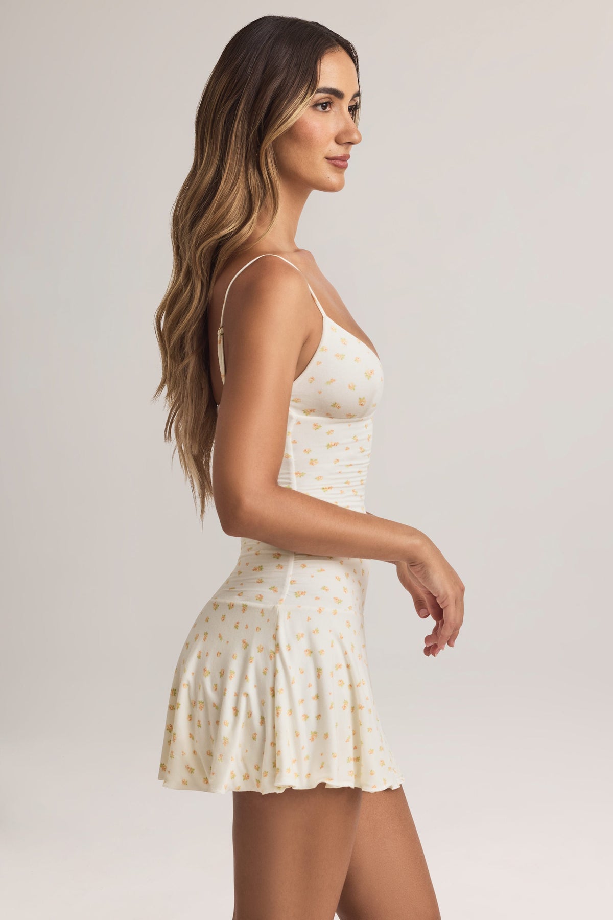 Modal Ruched A-Line Mini Dress in Floral Print