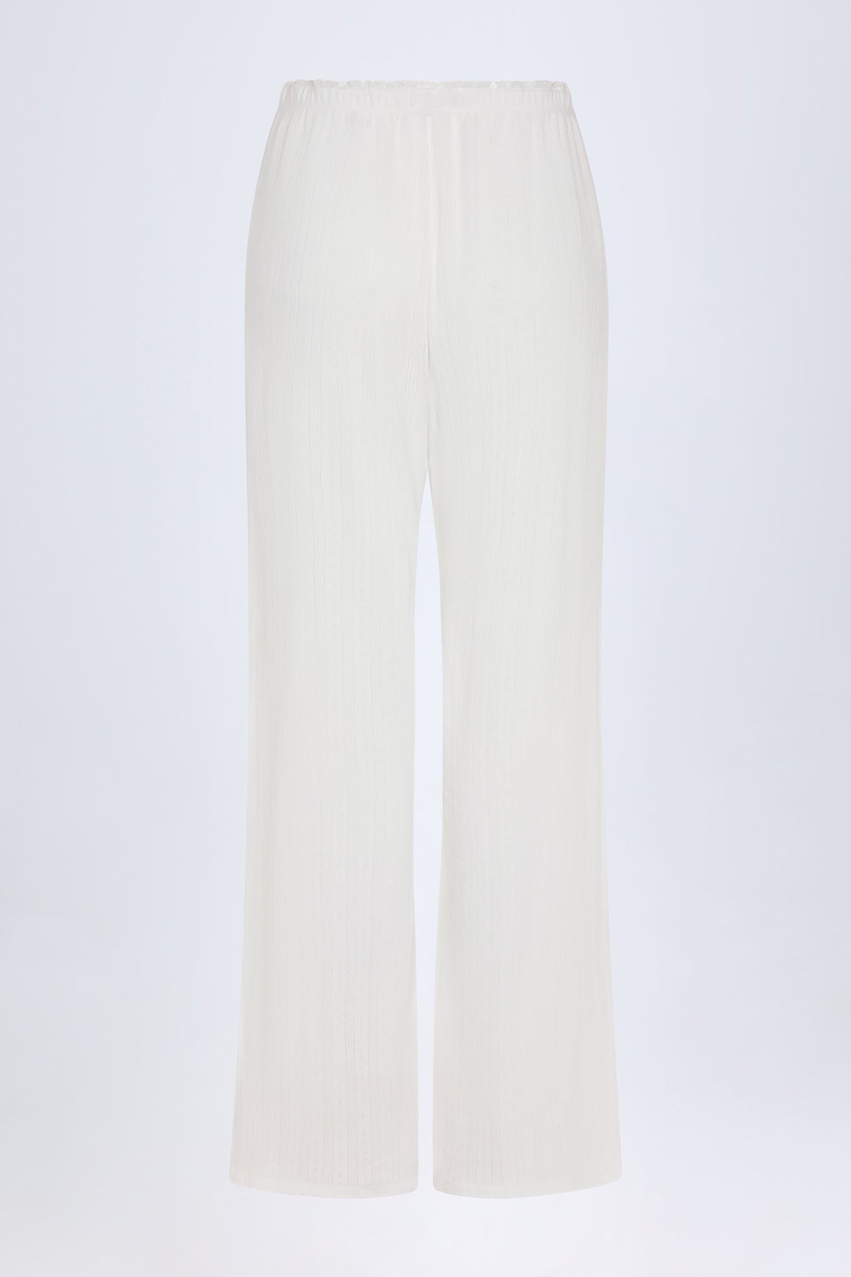 Pointelle Mid-Rise Straight-Leg Trousers in White