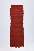 Ruffled Mid-Rise Maxi Skirt in Burnt Red