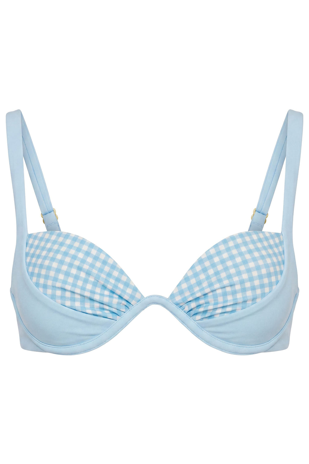 Underwired Bikini Top in Blue Gingham Print