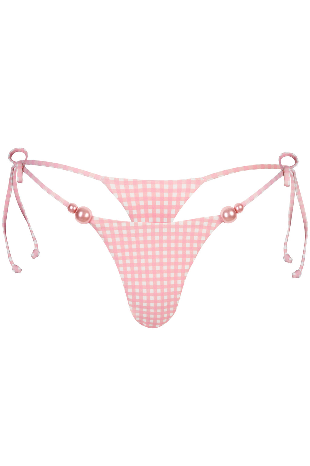 Side-Tie Thong Bikini Bottoms  in Pink Gingham Print