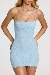 Scalloped-Lace Mini Dress in Powder Blue
