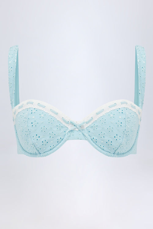 Broderie Anglaise Underwired Balconette Bikini Top in Powder Blue