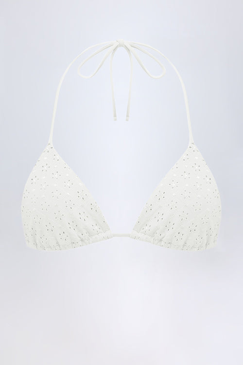 Broderie Anglaise Triangle Bikini Top in White