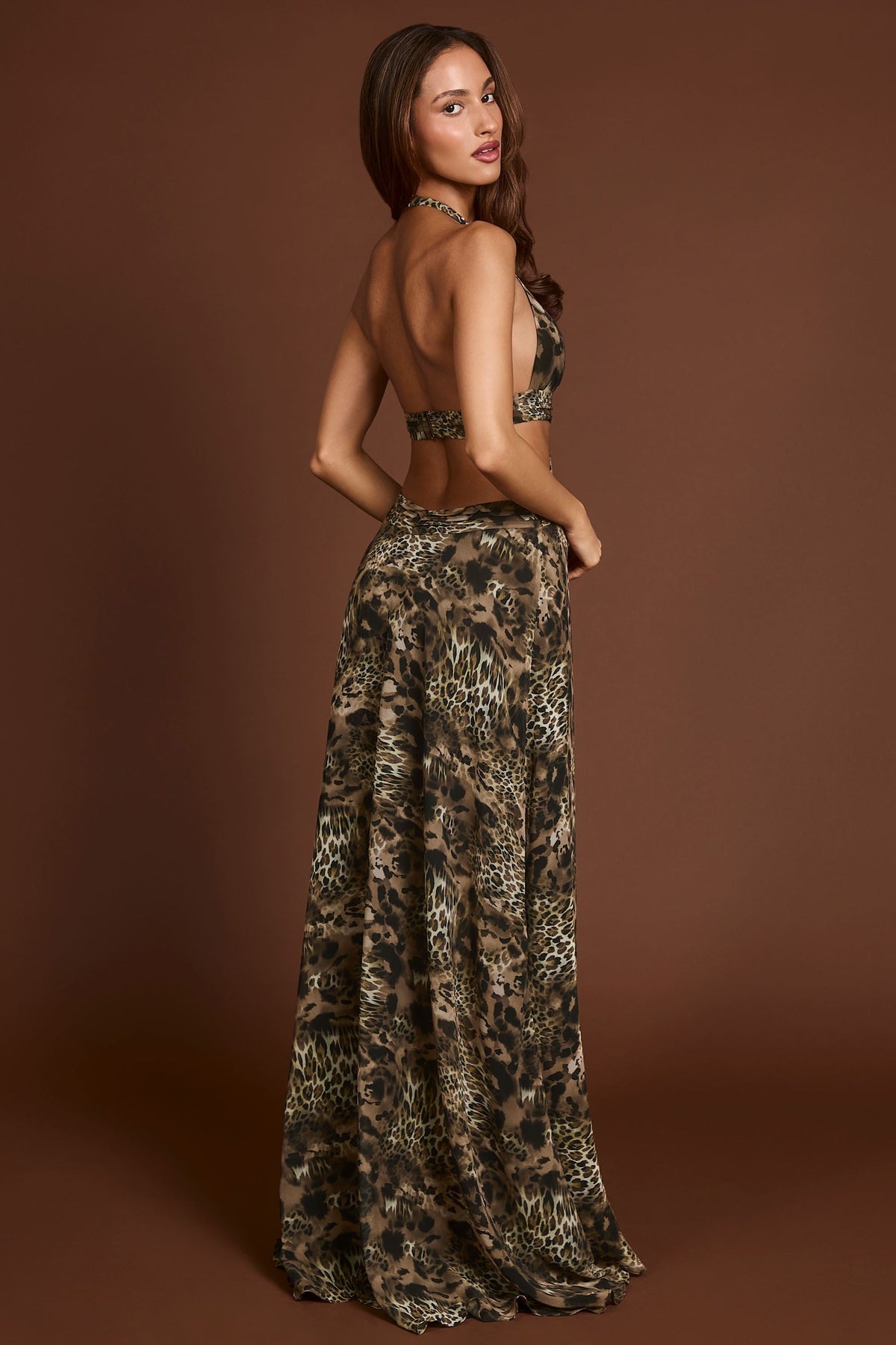 Plunge Cut-out Maxi Gown in Leopard Print